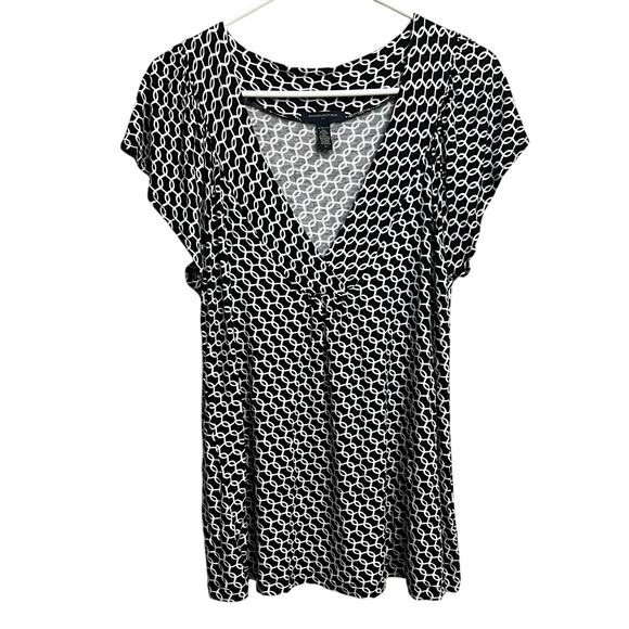Banana Republic M Black White Chain Flutter Sleeve Blouse - Picture 1 of 10